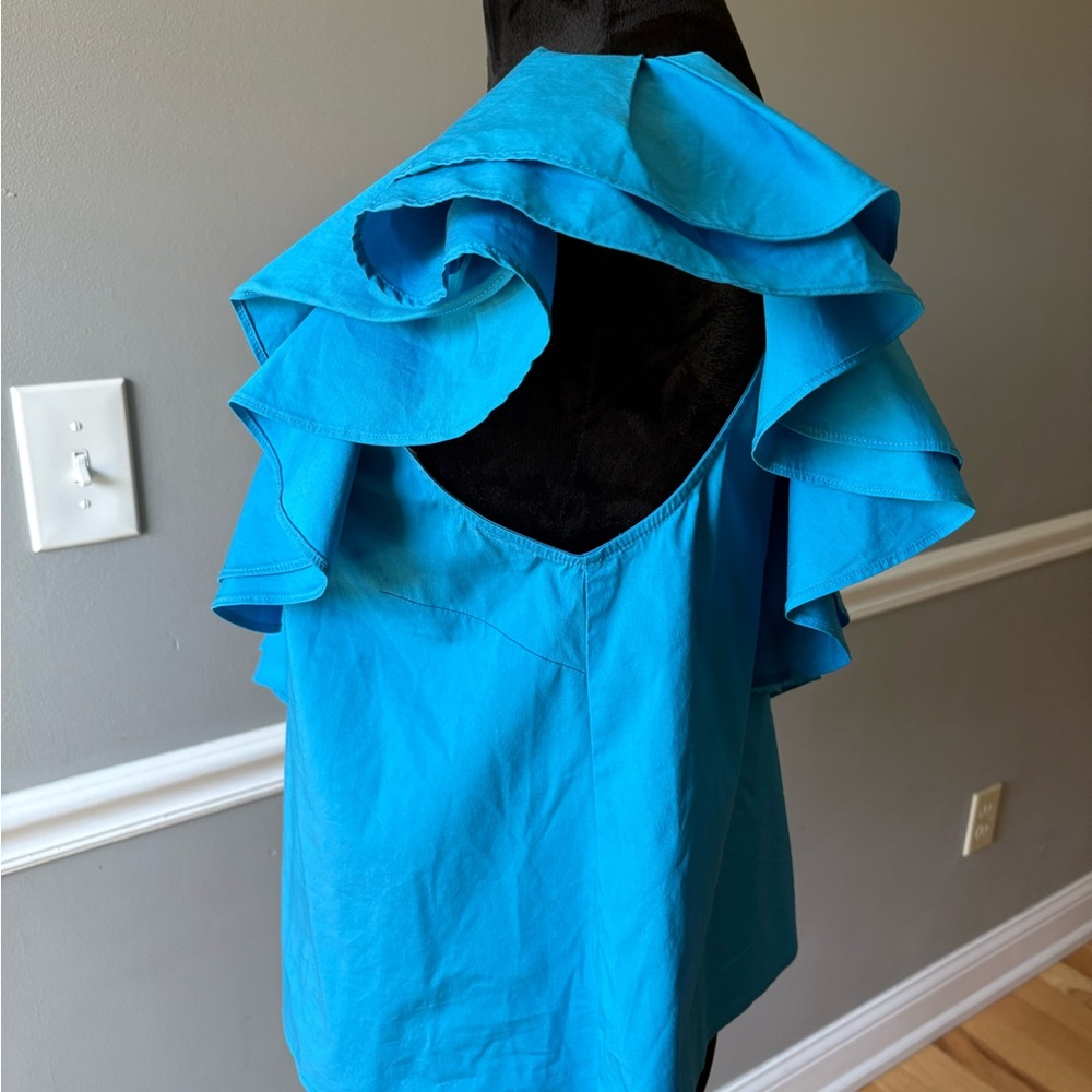 Free Press Turquoise Asymmetrical Ruffle Blouse - Picture 2 of 8